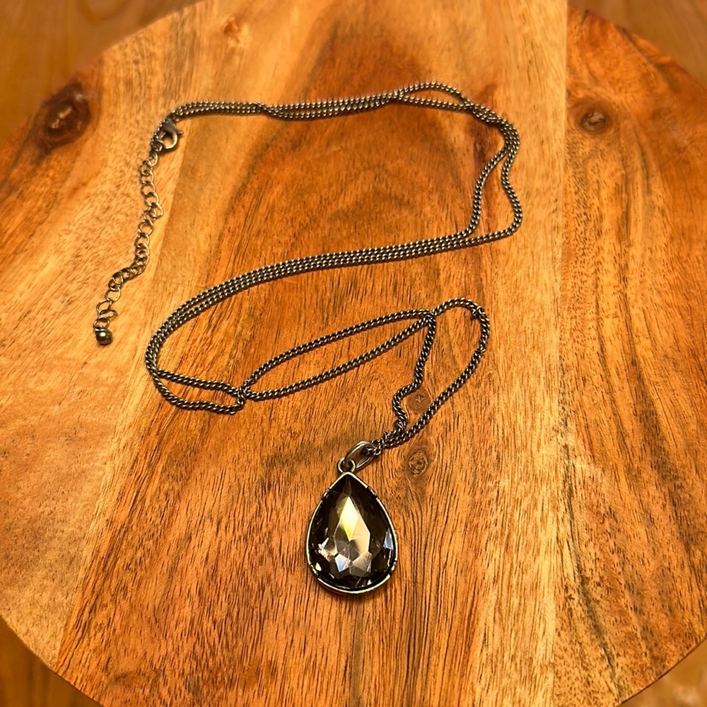 Long darker silver reversible charm necklace, like new!